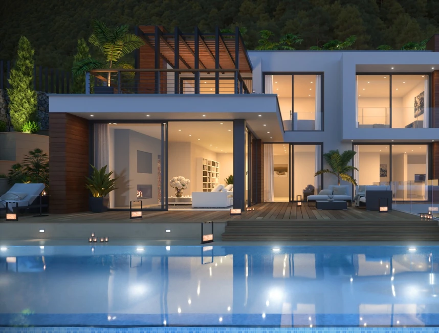 Solar edificable con licencia de obra en Cala Llamp: Villa de lujo con piscina y vistas parciales al mar-3