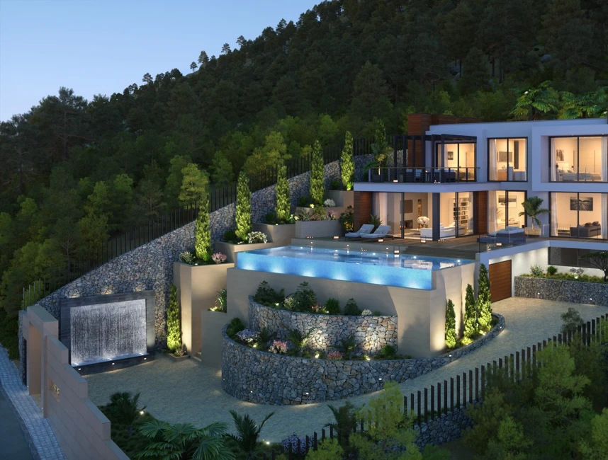 Building plot with license in Cala Llamp: Luxury villa with pool and partial sea views-1