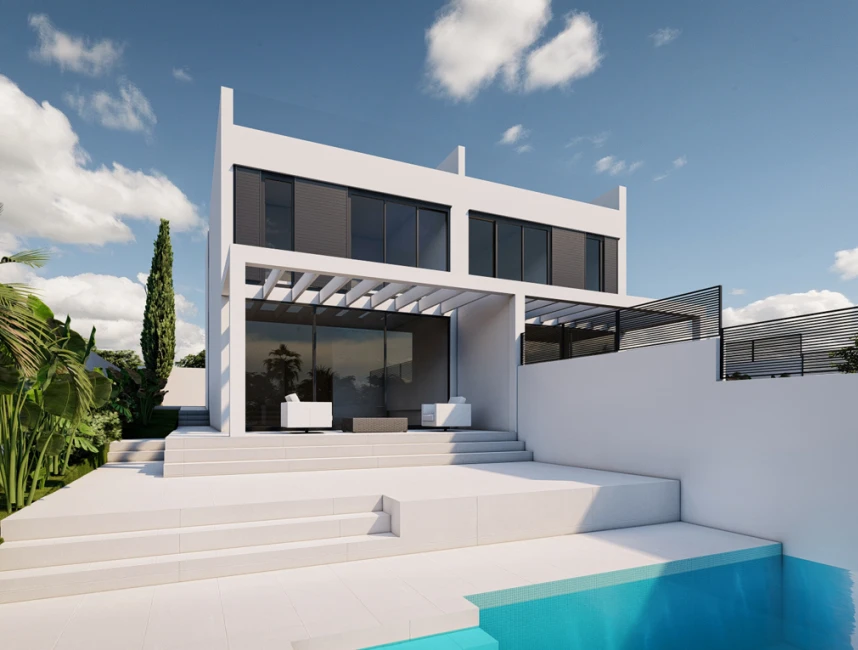 Progetto di nuova costruzione: moderna casa bifamiliare con vista parziale sul mare a Bahia Azul-2