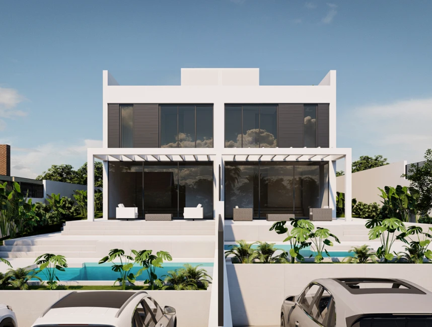Progetto di nuova costruzione: moderna casa bifamiliare con vista parziale sul mare a Bahia Azul-1